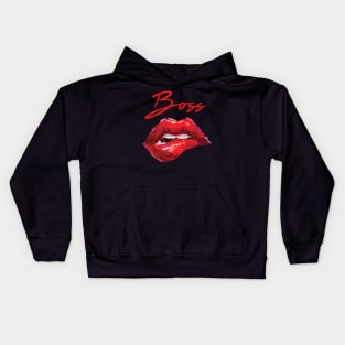 Sassy Boss T-shirt - Biting Lips - Bold Red Lipstick Kids Hoodie